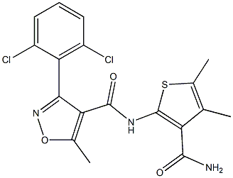 N-[3-(aminocarbonyl)-4,5-dimethyl-2-thienyl]-3-(2,6-dichlorophenyl)-5-methyl-4-isoxazolecarboxamide 结构式