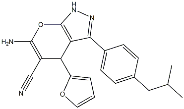 6-amino-4-(2-furyl)-3-(4-isobutylphenyl)-1,4-dihydropyrano[2,3-c]pyrazole-5-carbonitrile Struktur