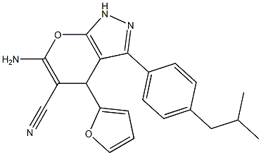 6-amino-4-(2-furyl)-3-(4-isobutylphenyl)-1,4-dihydropyrano[2,3-c]pyrazole-5-carbonitrile 化学構造式