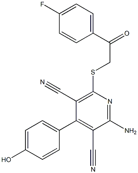 2-amino-6-{[2-(4-fluorophenyl)-2-oxoethyl]sulfanyl}-4-(4-hydroxyphenyl)-3,5-pyridinedicarbonitrile 化学構造式