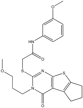 N-(3-methoxyphenyl)-2-{[3-(3-methoxypropyl)-4-oxo-3,5,6,7-tetrahydro-4H-cyclopenta[4,5]thieno[2,3-d]pyrimidin-2-yl]sulfanyl}acetamide 化学構造式