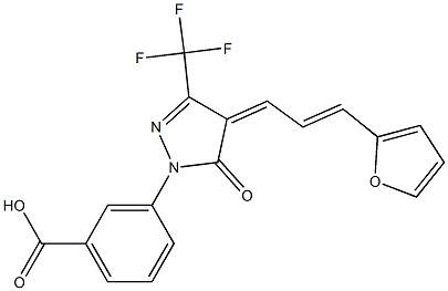 3-[4-[3-(2-furyl)-2-propenylidene]-5-oxo-3-(trifluoromethyl)-4,5-dihydro-1H-pyrazol-1-yl]benzoic acid 化学構造式