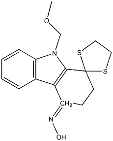 9-(methoxymethyl)-1,2,3,9-tetrahydrospiro(4H-carbazole-1,2'-[1,3]-dithiolane)-4-one oxime 化学構造式