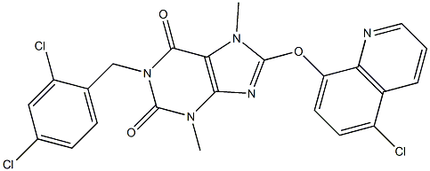 8-[(5-chloro-8-quinolinyl)oxy]-1-(2,4-dichlorobenzyl)-3,7-dimethyl-3,7-dihydro-1H-purine-2,6-dione,,结构式
