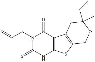 3-allyl-6-ethyl-6-methyl-2-thioxo-1,2,3,5,6,8-hexahydro-4H-pyrano[4',3':4,5]thieno[2,3-d]pyrimidin-4-one Struktur