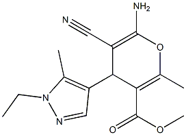 methyl 6-amino-5-cyano-4-(1-ethyl-5-methyl-1H-pyrazol-4-yl)-2-methyl-4H-pyran-3-carboxylate Struktur