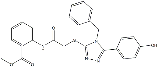 methyl 2-[({[4-benzyl-5-(4-hydroxyphenyl)-4H-1,2,4-triazol-3-yl]sulfanyl}acetyl)amino]benzoate 化学構造式