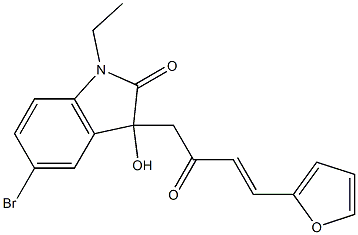 5-bromo-1-ethyl-3-[4-(2-furyl)-2-oxo-3-butenyl]-3-hydroxy-1,3-dihydro-2H-indol-2-one 化学構造式