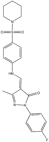 2-(4-fluorophenyl)-5-methyl-4-{[4-(1-piperidinylsulfonyl)anilino]methylene}-2,4-dihydro-3H-pyrazol-3-one 结构式