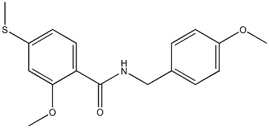 2-methoxy-N-(4-methoxybenzyl)-4-(methylsulfanyl)benzamide,,结构式