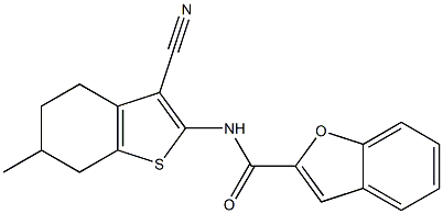 N-(3-cyano-6-methyl-4,5,6,7-tetrahydro-1-benzothien-2-yl)-1-benzofuran-2-carboxamide 结构式