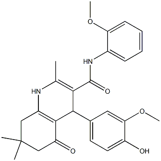 4-[4-hydroxy-3-(methyloxy)phenyl]-2,7,7-trimethyl-N-[2-(methyloxy)phenyl]-5-oxo-1,4,5,6,7,8-hexahydroquinoline-3-carboxamide Structure