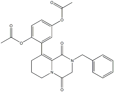 4-(acetyloxy)-2-(2-benzyl-1,4-dioxo-1,3,4,6,7,8-hexahydro-2H-pyrido[1,2-a]pyrazin-9-yl)phenyl acetate Structure