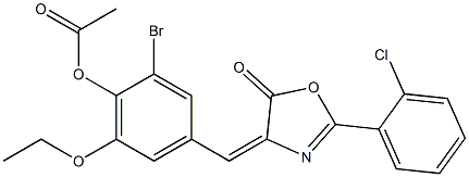 2-bromo-4-[(2-(2-chlorophenyl)-5-oxo-1,3-oxazol-4(5H)-ylidene)methyl]-6-ethoxyphenyl acetate 结构式