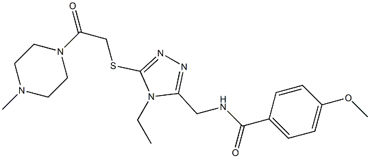 N-[(4-ethyl-5-{[2-(4-methyl-1-piperazinyl)-2-oxoethyl]sulfanyl}-4H-1,2,4-triazol-3-yl)methyl]-4-methoxybenzamide 化学構造式