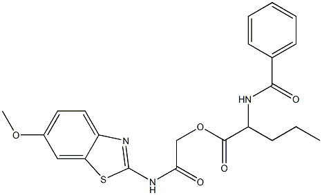 2-[(6-methoxy-1,3-benzothiazol-2-yl)amino]-2-oxoethyl 2-(benzoylamino)pentanoate 化学構造式