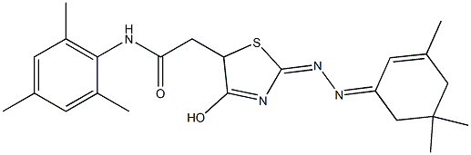 2-{4-hydroxy-2-[(3,5,5-trimethyl-2-cyclohexen-1-ylidene)hydrazono]-2,5-dihydro-1,3-thiazol-5-yl}-N-mesitylacetamide Struktur