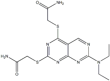 2-{[2-[(2-amino-2-oxoethyl)sulfanyl]-7-(diethylamino)pyrimido[4,5-d]pyrimidin-4-yl]sulfanyl}acetamide 结构式