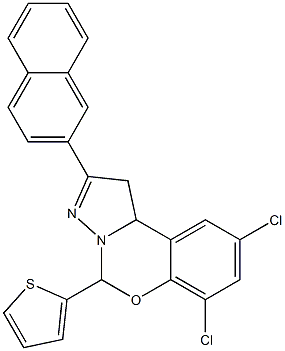 7,9-dichloro-2-naphthalen-2-yl-5-thien-2-yl-1,10b-dihydropyrazolo[1,5-c][1,3]benzoxazine 化学構造式