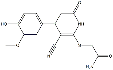 2-{[3-cyano-4-(4-hydroxy-3-methoxyphenyl)-6-oxo-1,4,5,6-tetrahydro-2-pyridinyl]sulfanyl}acetamide Struktur
