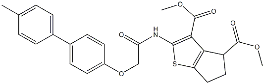 dimethyl 2-({[(4'-methyl[1,1'-biphenyl]-4-yl)oxy]acetyl}amino)-5,6-dihydro-4H-cyclopenta[b]thiophene-3,4-dicarboxylate 化学構造式