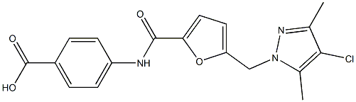 4-({5-[(4-chloro-3,5-dimethyl-1H-pyrazol-1-yl)methyl]-2-furoyl}amino)benzoic acid 化学構造式