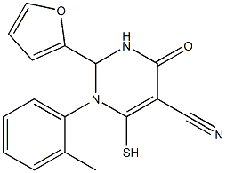 2-(2-furyl)-1-(2-methylphenyl)-4-oxo-6-sulfanyl-1,2,3,4-tetrahydro-5-pyrimidinecarbonitrile