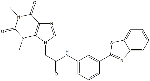 N-[3-(1,3-benzothiazol-2-yl)phenyl]-2-(1,3-dimethyl-2,6-dioxo-1,2,3,6-tetrahydro-9H-purin-9-yl)acetamide,,结构式