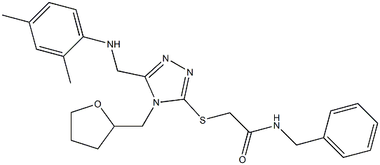 N-benzyl-2-{[5-[(2,4-dimethylanilino)methyl]-4-(tetrahydro-2-furanylmethyl)-4H-1,2,4-triazol-3-yl]sulfanyl}acetamide Structure