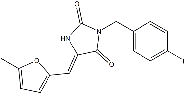 3-(4-fluorobenzyl)-5-[(5-methyl-2-furyl)methylene]imidazolidine-2,4-dione 化学構造式