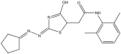 2-[2-(cyclopentylidenehydrazono)-4-hydroxy-2,5-dihydro-1,3-thiazol-5-yl]-N-(2,6-dimethylphenyl)acetamide Structure