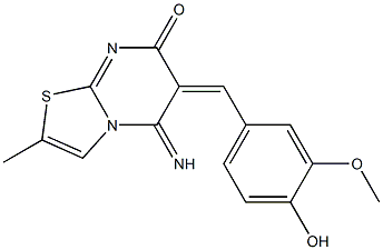 6-(4-hydroxy-3-methoxybenzylidene)-5-imino-2-methyl-5,6-dihydro-7H-[1,3]thiazolo[3,2-a]pyrimidin-7-one Struktur