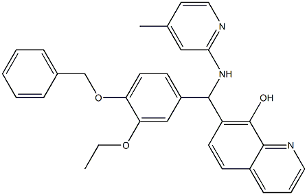 7-{[4-(benzyloxy)-3-ethoxyphenyl][(4-methyl-2-pyridinyl)amino]methyl}-8-quinolinol 化学構造式