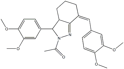 2-acetyl-7-(3,4-dimethoxybenzylidene)-3-(3,4-dimethoxyphenyl)-3,3a,4,5,6,7-hexahydro-2H-indazole Structure