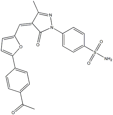 4-(4-{[5-(4-acetylphenyl)-2-furyl]methylene}-3-methyl-5-oxo-4,5-dihydro-1H-pyrazol-1-yl)benzenesulfonamide,,结构式