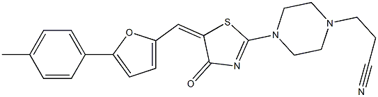 3-[4-(5-{[5-(4-methylphenyl)-2-furyl]methylene}-4-oxo-4,5-dihydro-1,3-thiazol-2-yl)-1-piperazinyl]propanenitrile Struktur