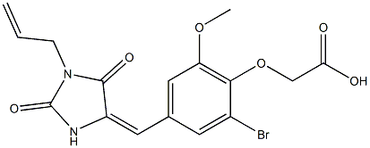 {4-[(1-allyl-2,5-dioxo-4-imidazolidinylidene)methyl]-2-bromo-6-methoxyphenoxy}acetic acid 化学構造式