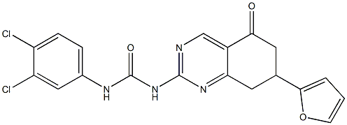 N-(3,4-dichlorophenyl)-N'-[7-(2-furyl)-5-oxo-5,6,7,8-tetrahydroquinazolin-2-yl]urea,,结构式