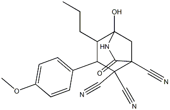 5-hydroxy-3-[4-(methyloxy)phenyl]-7-oxo-4-propyl-6-azabicyclo[3.2.1]octane-1,2,2-tricarbonitrile Structure