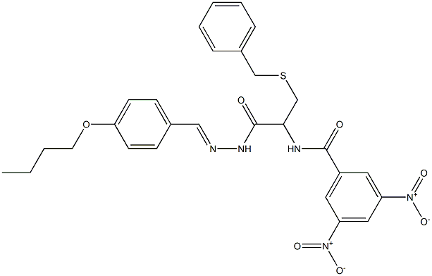 N-{1-[(benzylsulfanyl)methyl]-2-[2-(4-butoxybenzylidene)hydrazino]-2-oxoethyl}-3,5-bisnitrobenzamide Structure