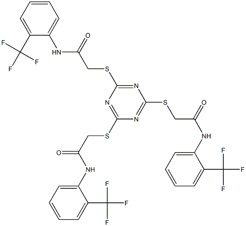 2-{[4,6-bis({2-oxo-2-[2-(trifluoromethyl)anilino]ethyl}sulfanyl)-1,3,5-triazin-2-yl]sulfanyl}-N-[2-(trifluoromethyl)phenyl]acetamide Structure