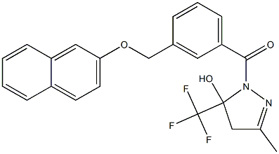 3-methyl-1-{3-[(2-naphthyloxy)methyl]benzoyl}-5-(trifluoromethyl)-4,5-dihydro-1H-pyrazol-5-ol,,结构式