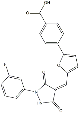 4-(5-{[1-(3-fluorophenyl)-3,5-dioxo-4-pyrazolidinylidene]methyl}-2-furyl)benzoic acid Structure