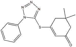 5,5-dimethyl-3-[(1-phenyl-1H-tetraazol-5-yl)sulfanyl]-2-cyclohexen-1-one,,结构式