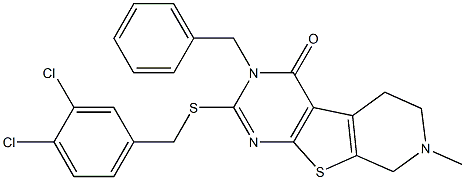 3-benzyl-2-[(3,4-dichlorobenzyl)sulfanyl]-7-methyl-5,6,7,8-tetrahydropyrido[4',3':4,5]thieno[2,3-d]pyrimidin-4(3H)-one Struktur