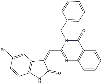 3-benzyl-2-[(5-bromo-2-oxo-1,2-dihydro-3H-indol-3-ylidene)methyl]-4(3H)-quinazolinone Struktur