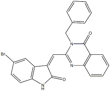 3-benzyl-2-[(5-bromo-2-oxo-1,2-dihydro-3H-indol-3-ylidene)methyl]-4(3H)-quinazolinone,,结构式