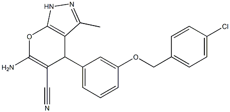 6-amino-4-{3-[(4-chlorobenzyl)oxy]phenyl}-3-methyl-1,4-dihydropyrano[2,3-c]pyrazole-5-carbonitrile Structure