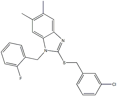 3-chlorobenzyl 1-(2-fluorobenzyl)-5,6-dimethyl-1H-benzimidazol-2-yl sulfide,,结构式