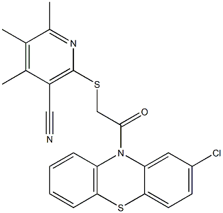 2-{[2-(2-chloro-10H-phenothiazin-10-yl)-2-oxoethyl]sulfanyl}-4,5,6-trimethylnicotinonitrile 结构式